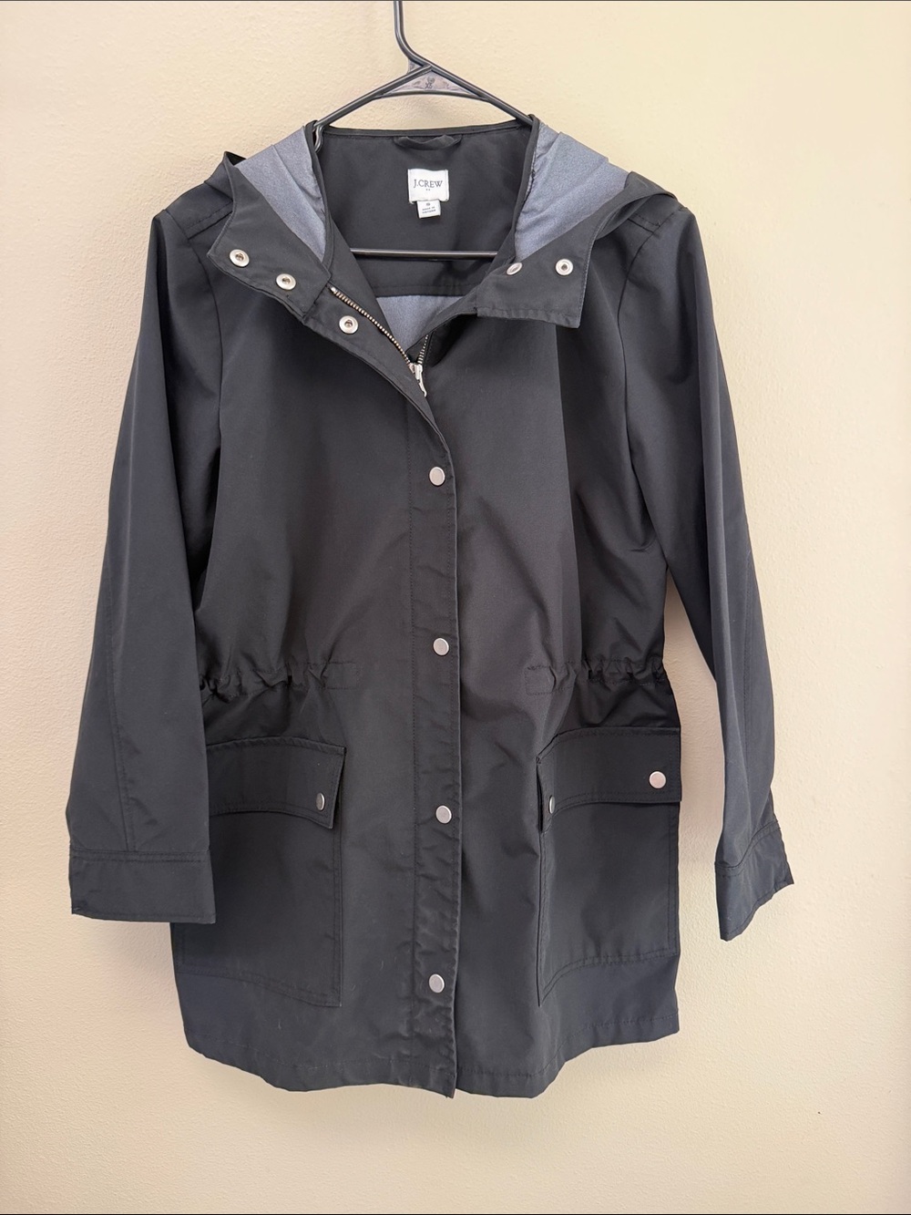 J. Crew Black Hooded Lightweight Trench Coat